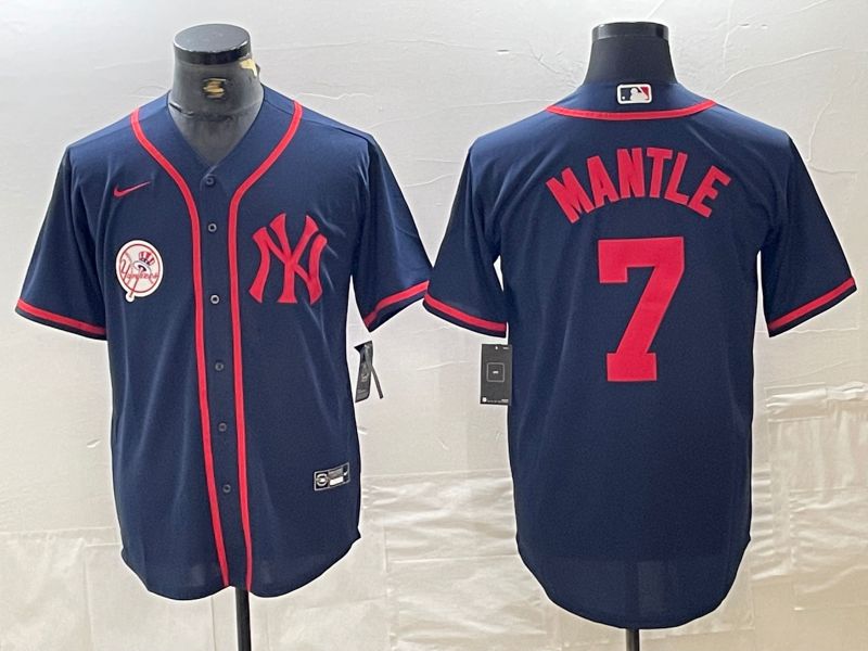 Men New York Yankees #7 Mantle Blue Third generation joint name Nike 2024 MLB Jersey style 3